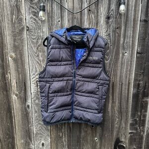 Scotch and Soda PrimaLoft Quilted Hooded Black Blue Full-Zip Vest Large